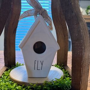 Rae Dunn White Ceramic Birdhouse with 'FLY' Text